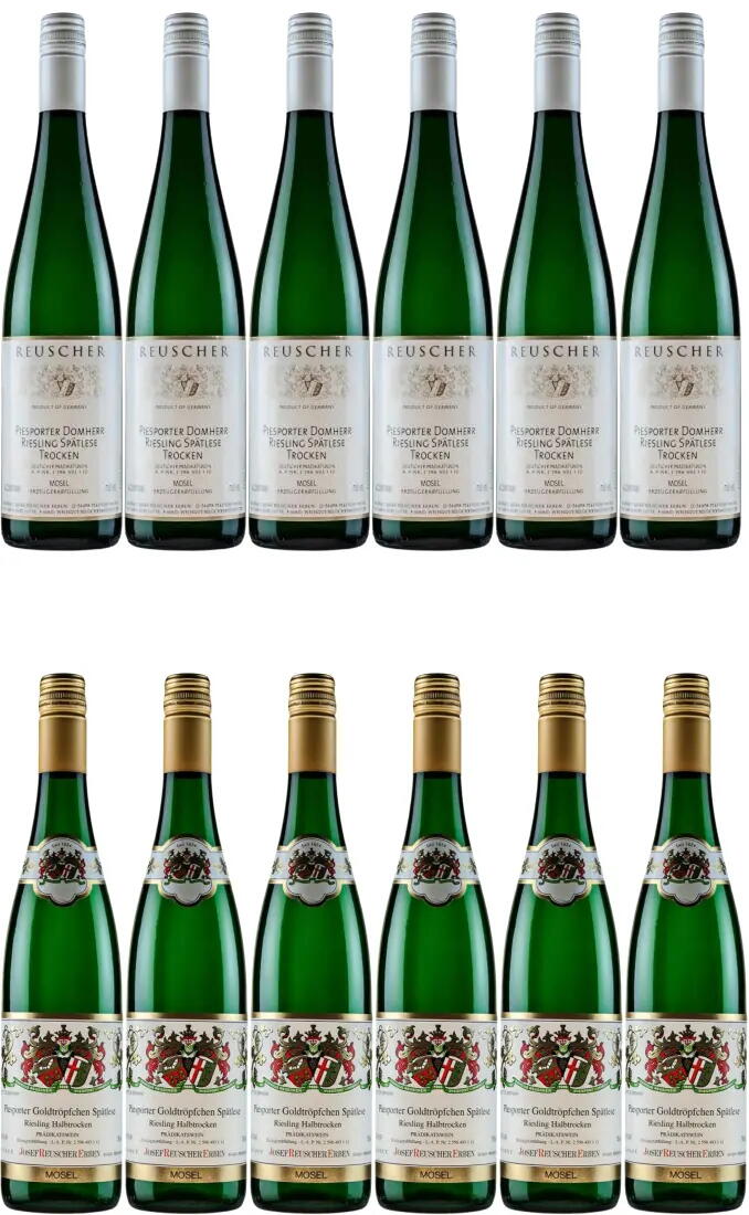 Kellerpaket – 12 Flaschen direkt vom Weingut 6 Flaschen 2024er Piesporter Domherr Spätlese Riesling Trocken + 6 Flaschen 2024er Piesporter Goldtröpfchen Spätlese Riesling Halbtrocken