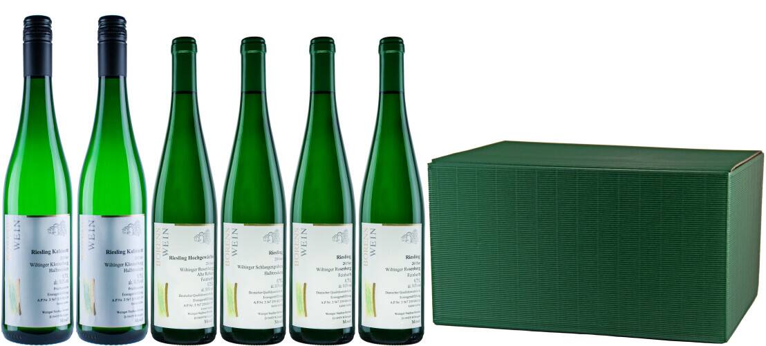 Geschenkpaket Riesling Halbtrocken & Feinherb - grüner Geschenkkarton