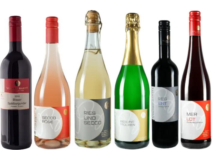 6er Weihnachtsprobierpaket trockener Rotwein, Sekt und Secco